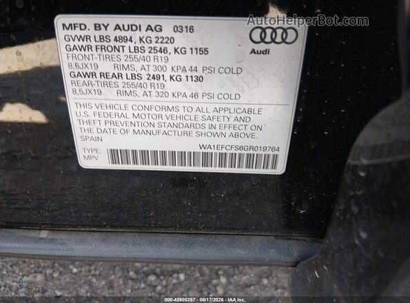 WA1EFCFS6GR019764 2016 AUDI Q3 Black ძრავის განყოფილების ხედი