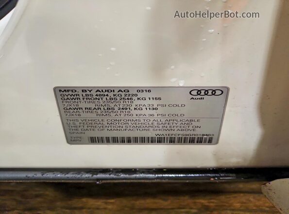 WA1EFCFS9GR019483 2016 AUDI Q3 White Engine compartment view