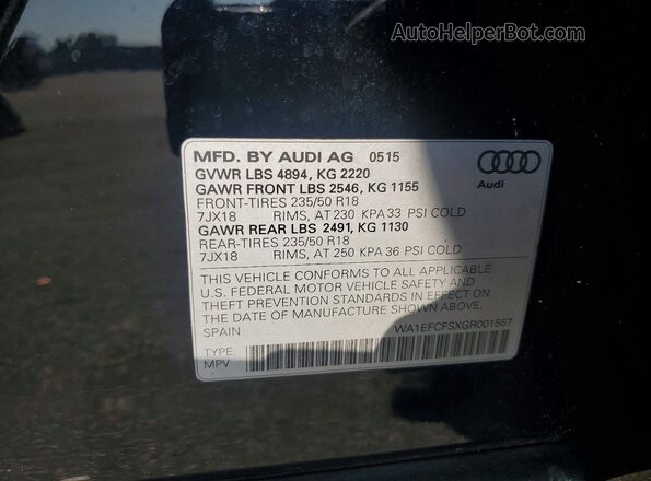 WA1EFCFSXGR001557 2016 AUDI Q3 Black VIN sticker view