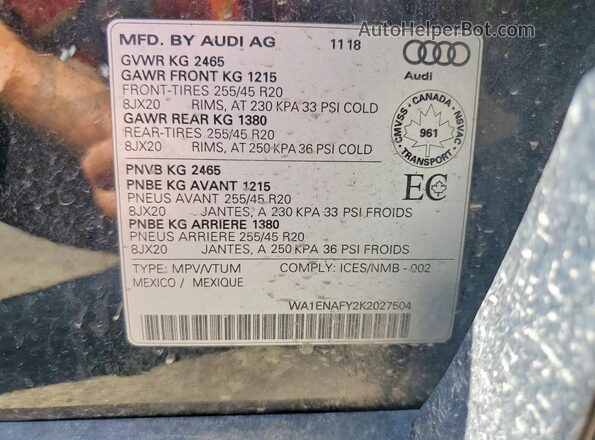 WA1ENAFY2K2027504 2019 AUDI Q5 Черный Вид подкапотного пространства