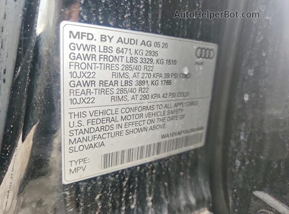 WA1EVAF13LD024569 2020 AUDI Q8 Черный Вид наклейки с VIN-кодом