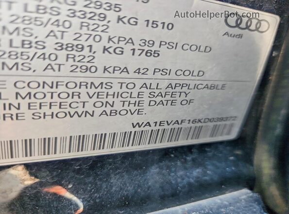 WA1EVAF16KD039372 2019 AUDI Q8 Black VIN կոդի պիտակի տեսք
