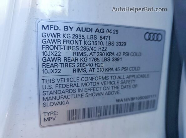 WA1EVBF10SD037171 2025 AUDI Q8 White Vista interior de 360 grados