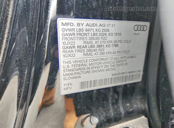 WA1EVBF11ND001235 2022 AUDI Q8 Black Вид наклейки з VIN-кодом