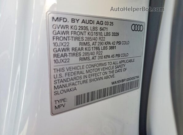 WA1EVBF12SD032764 2025 AUDI Q8 White Widok wnętrza 360 stopni