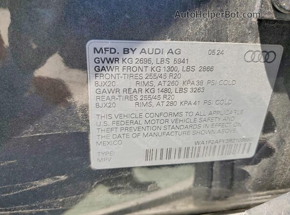 WA1F2AFY3R2109880 2024 AUDI Q5 Charcoal VIN կոդի պիտակի տեսք