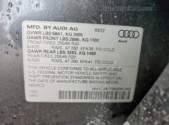 WA1F2AFY9N2081383 2022 AUDI Q5 Black Vista del compartimento del motor