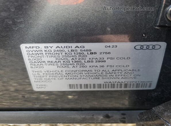 WA1FAAFY2P2138089 2023 AUDI Q5 Gray Vista del compartimento del motor