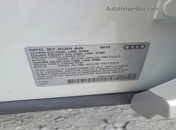 WA1FAAFY6P2175985 2023 AUDI Q5 White VIN կոդի պիտակի տեսք