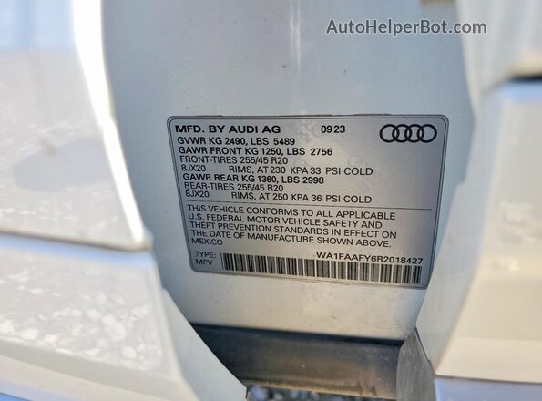 WA1FAAFY6R2018427 2024 AUDI Q5 White Widok naklejki z numerem VIN