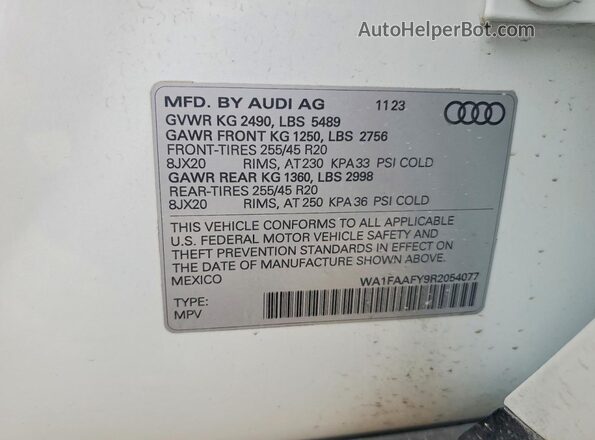 WA1FAAFY9R2054077 2024 AUDI Q5 White VIN კოდის სტიკერის ხედი