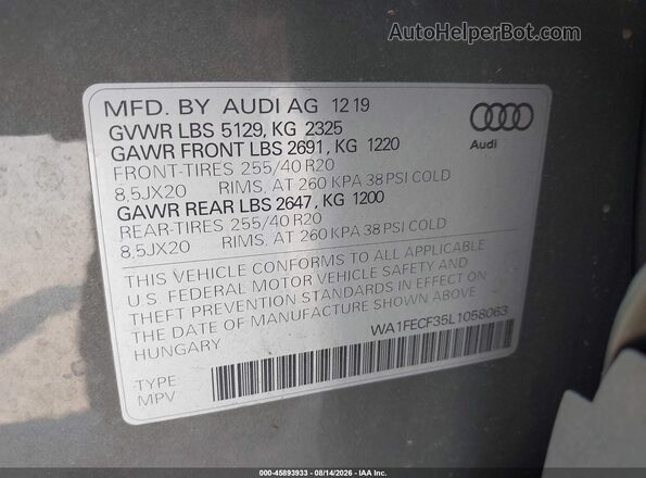 WA1FECF35L1058063 2020 AUDI Q3 Gray Շարժիչի բաժամունքի տեսք