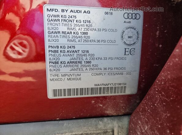 WA1FNAFY7J2198154 2018 AUDI Q5 Burgundy Շարժիչի բաժամունքի տեսք