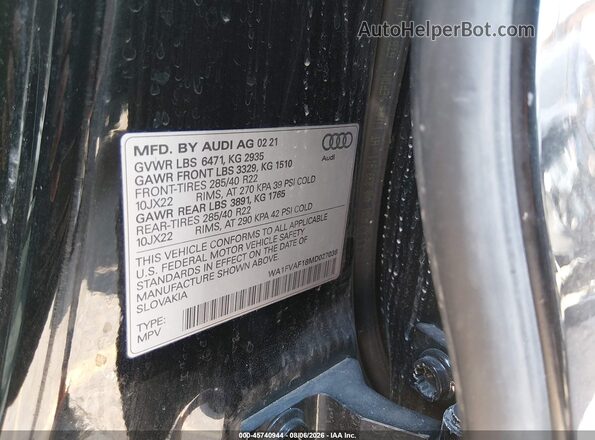 WA1FVAF18MD027036 2021 AUDI Q8 Black ძრავის განყოფილების ხედი