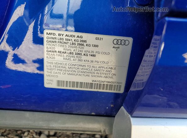 WA1G2AFY9M2077031 2021 AUDI Q5 Blue Панорамний вид салону 360°
