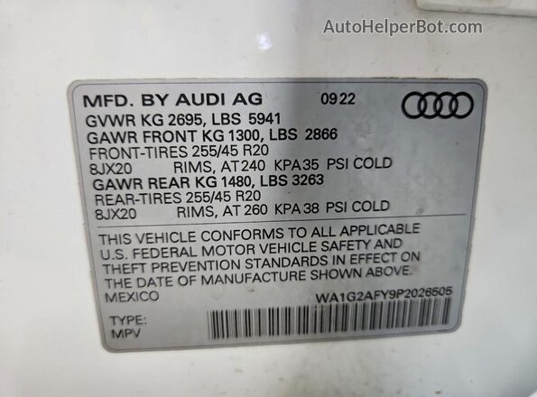 WA1G2AFY9P2026505 2023 AUDI Q5 White VIN sticker view