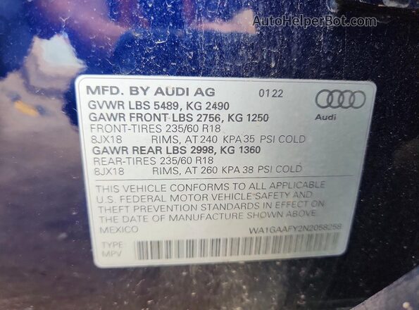 WA1GAAFY2N2058258 2022 AUDI Q5 Blue Շարժիչի բաժամունքի տեսք