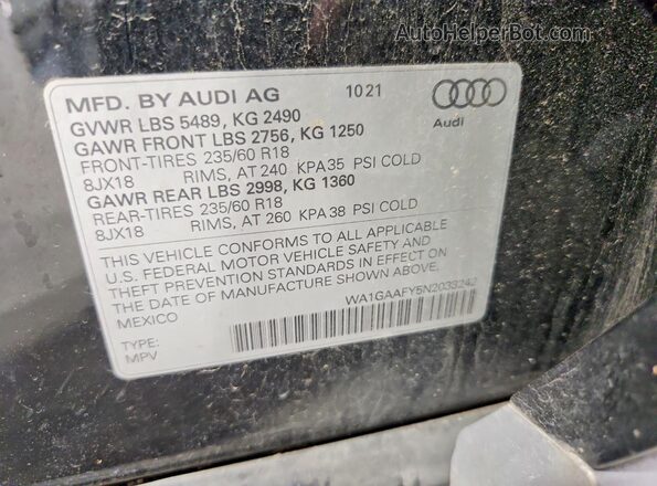 WA1GAAFY5N2033242 2022 AUDI Q5 Black Widok wnętrza 360 stopni