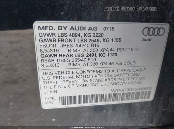 WA1GFCFS1GR005439 2016 AUDI Q3 Черный Вид подкапотного пространства
