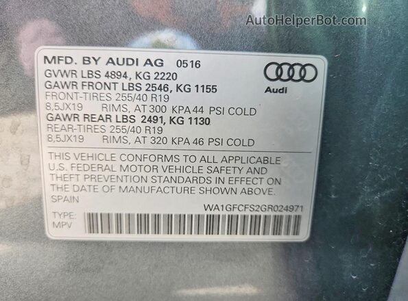 WA1GFCFS2GR024971 2016 AUDI Q3 Charcoal Սալոնի 360 աստիճան տեսք