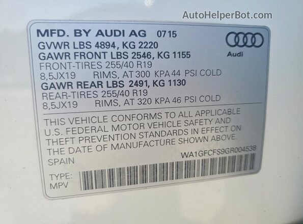 WA1GFCFS9GR004538 2016 AUDI Q3 White Widok komory silnika