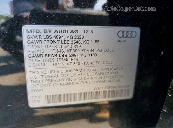WA1GFCFS9GR014941 2016 AUDI Q3 Черный Вид наклейки с VIN-кодом