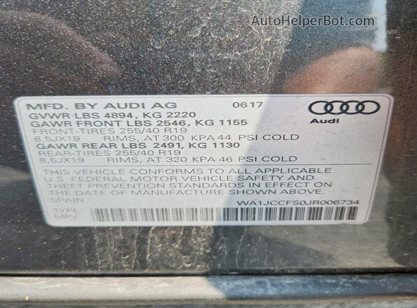 WA1JCCFS0JR006734 2018 AUDI Q3 Gray Панорамний вид салону 360°
