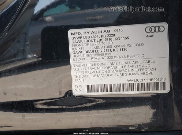 WA1JCCFS2HR001643 2017 AUDI Q3 Black Շարժիչի բաժամունքի տեսք
