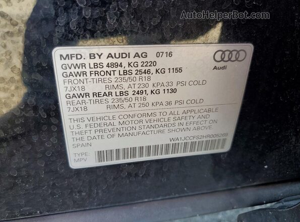 WA1JCCFS2HR005269 2017 AUDI Q3 Black Widok komory silnika