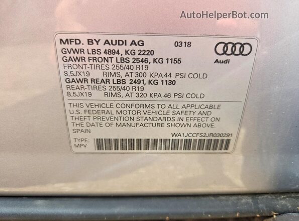 WA1JCCFS2JR030291 2018 AUDI Q3 Silver 