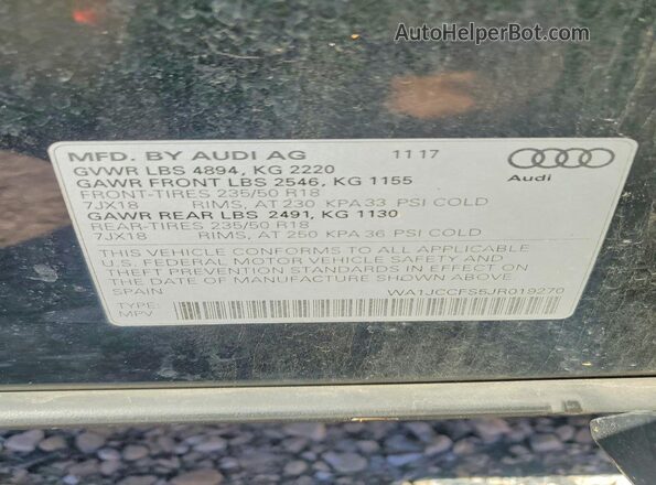 WA1JCCFS5JR019270 2018 AUDI Q3 Черный Вид наклейки с VIN-кодом