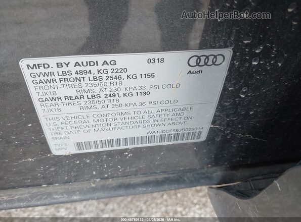 WA1JCCFS5JR029314 2018 AUDI Q3 Серый Вид подкапотного пространства