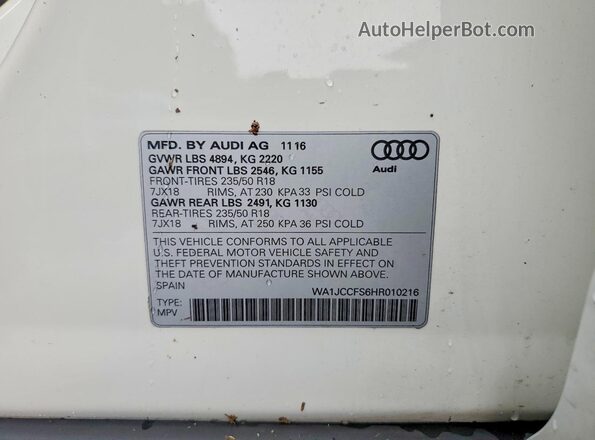 WA1JCCFS6HR010216 2017 AUDI Q3 Белый Вид подкапотного пространства
