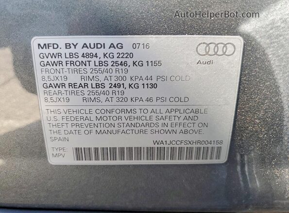 WA1JCCFSXHR004158 2017 AUDI Q3 Gray Vista interior de 360 grados