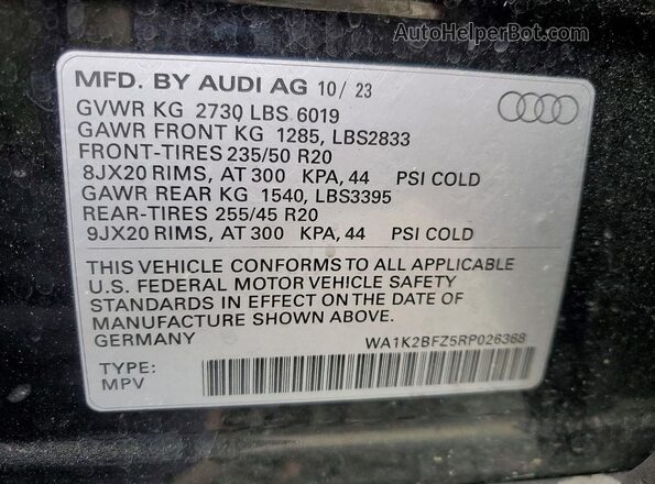 WA1K2BFZ5RP026368 2024 AUDI Q4 Black Панорамний вид салону 360°