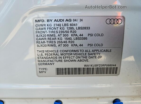 WA1KUBFZ0RP066044 2024 AUDI Q4 White VIN կոդի պիտակի տեսք