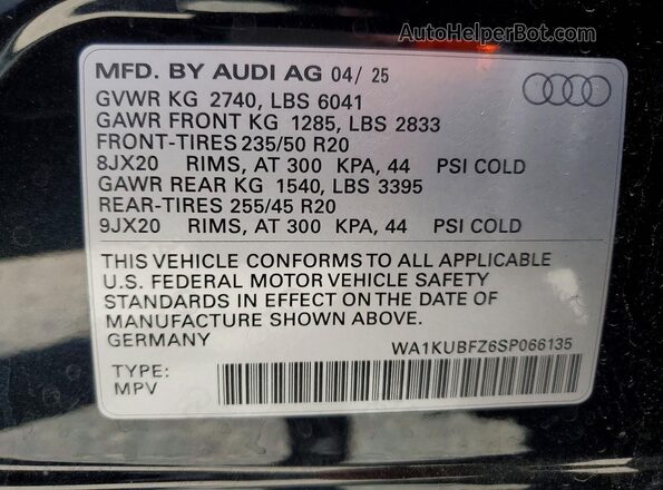 WA1KUBFZ6SP066135 2025 AUDI Q4 Black VIN կոդի պիտակի տեսք