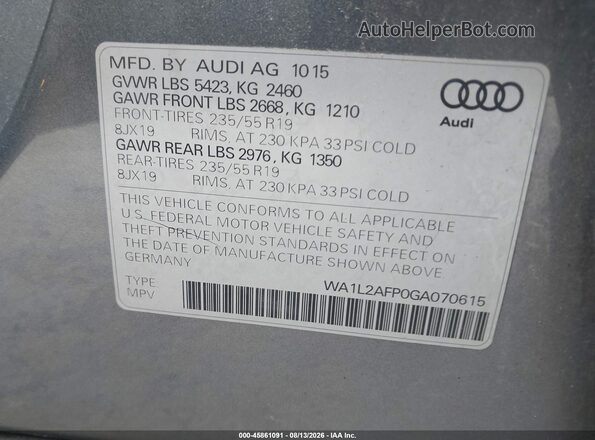 WA1L2AFP0GA070615 2016 AUDI Q5 Gray Engine compartment view