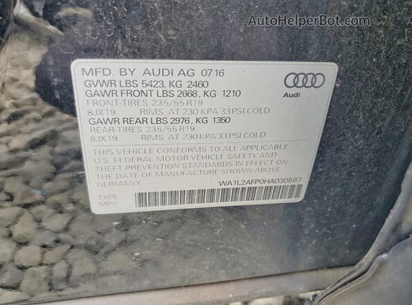 WA1L2AFP0HA030567 2017 AUDI Q5 Black VIN կոդի պիտակի տեսք