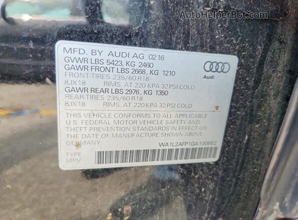 WA1L2AFP1GA100852 2016 AUDI Q5 Black Widok naklejki z numerem VIN