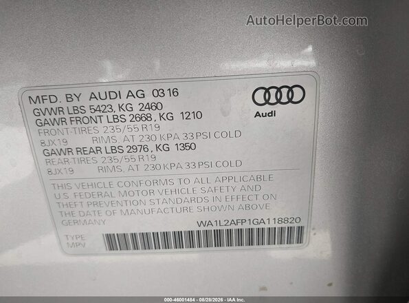 WA1L2AFP1GA118820 2016 AUDI Q5 Silver Widok komory silnika