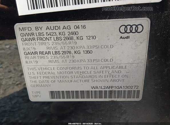 WA1L2AFP1GA130272 2016 AUDI Q5 Dark Blue Widok komory silnika