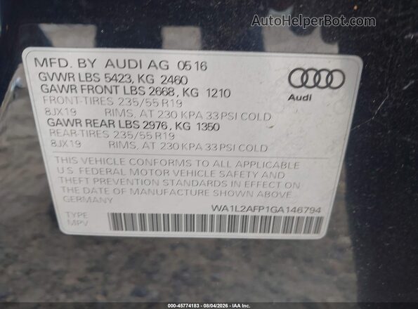 WA1L2AFP1GA146794 2016 AUDI Q5 Синий Вид подкапотного пространства