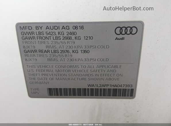 WA1L2AFP1HA047393 2017 AUDI Q5 White Engine compartment view