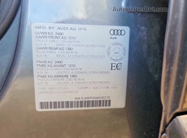 WA1L2AFP2GA025210 2016 AUDI Q5 Gray სალონის 360-გრადუსიანი ხედი