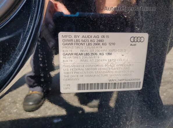 WA1L2AFP3GA005564 2016 AUDI Q5 Black Vista de la etiqueta del VIN