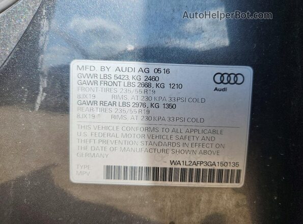 WA1L2AFP3GA150135 2016 AUDI Q5 Charcoal VIN კოდის სტიკერის ხედი