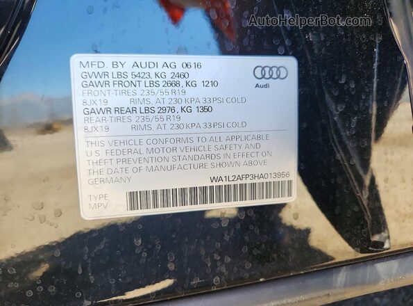 WA1L2AFP3HA013956 2017 AUDI Q5 Black Вид наклейки з VIN-кодом