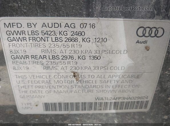 WA1L2AFP3HA029624 2017 AUDI Q5 Gray Widok komory silnika
