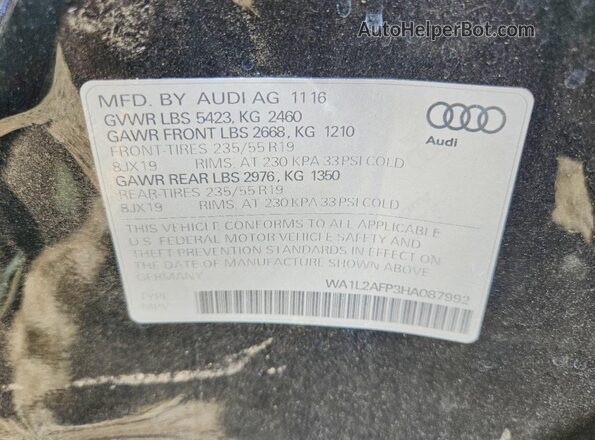 WA1L2AFP3HA087992 2017 AUDI Q5 Black Widok naklejki z numerem VIN